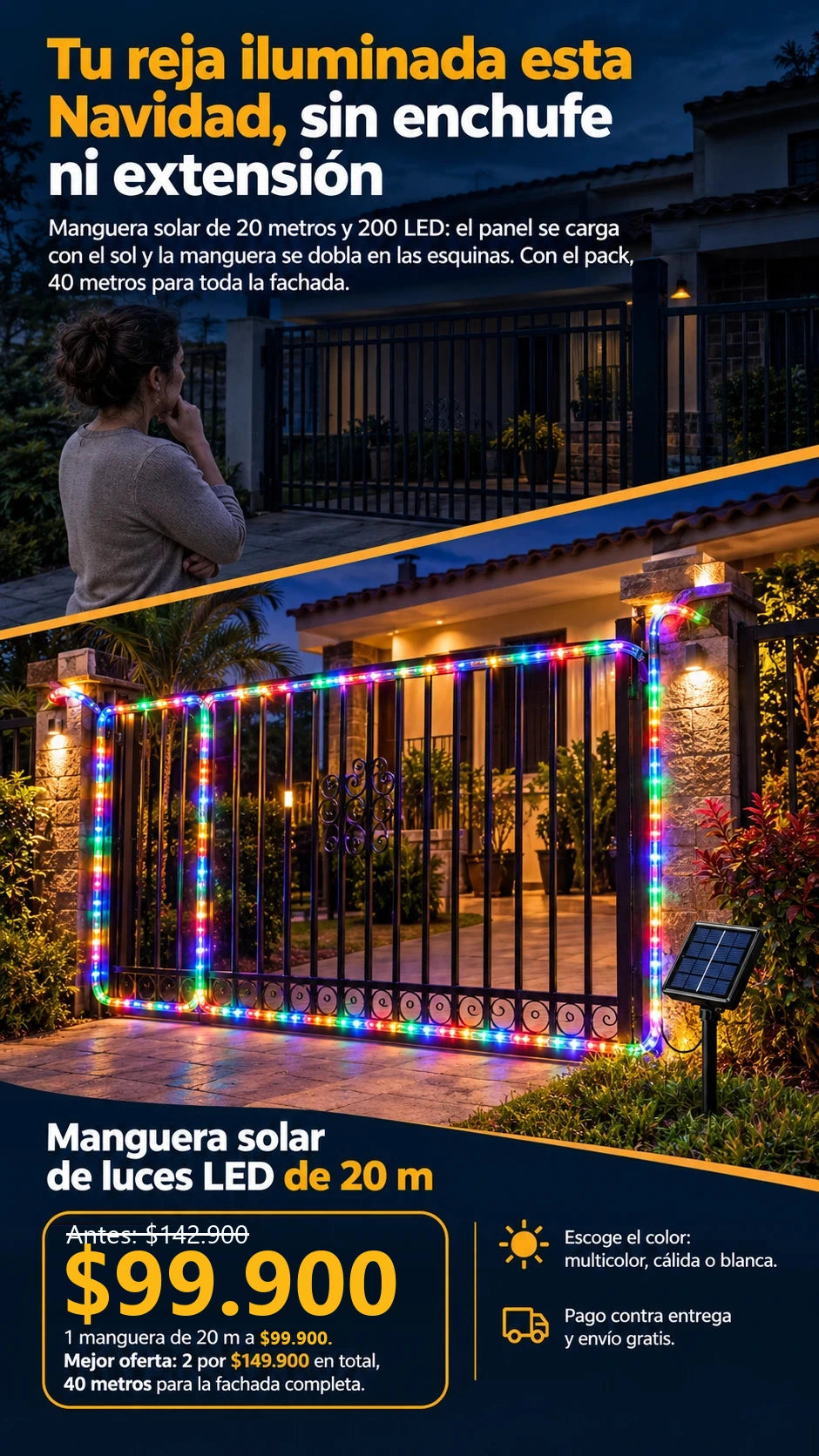 Manguera solar de luces LED de 20 m