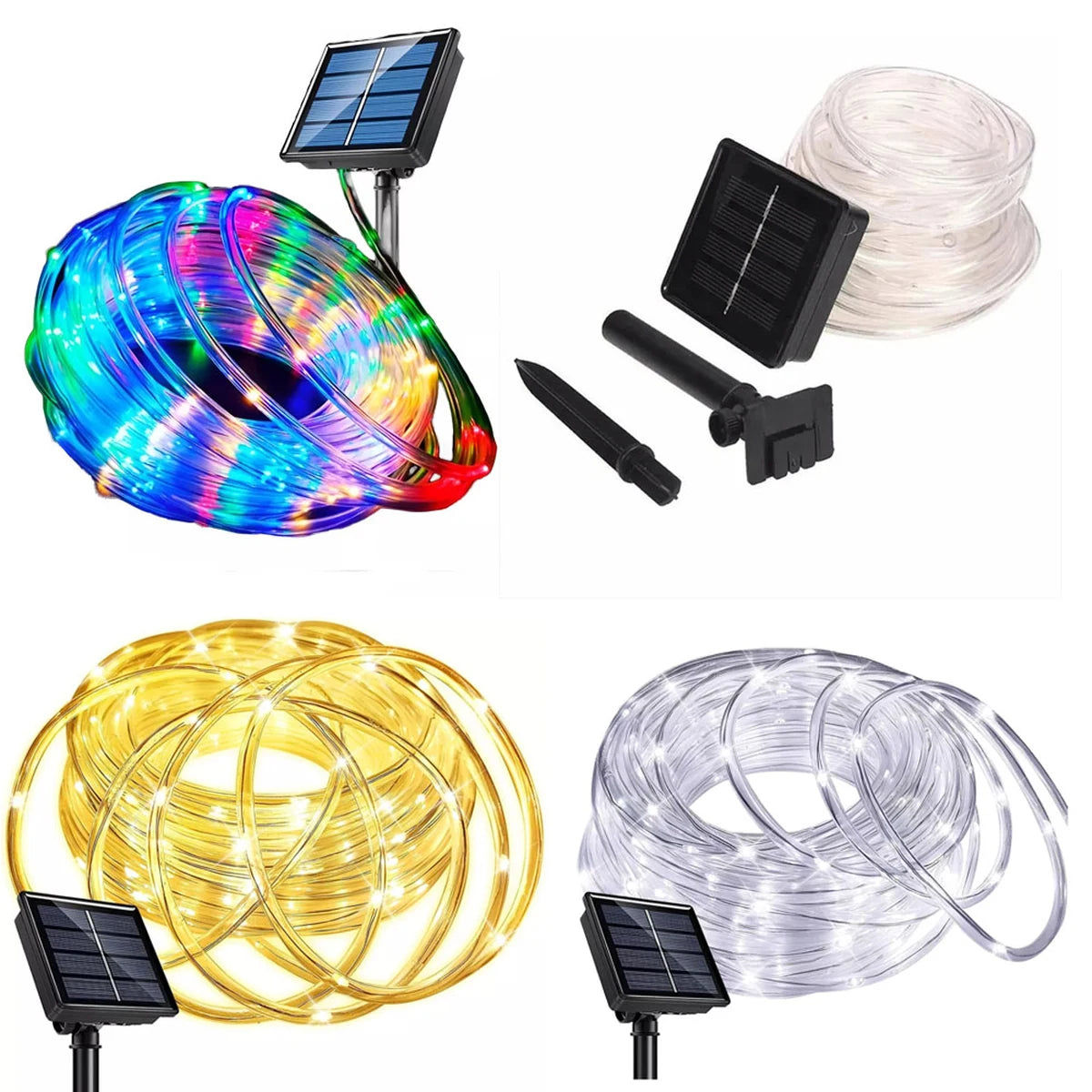 Manguera solar de luces LED de 20 m en multicolor, cálida y blanca