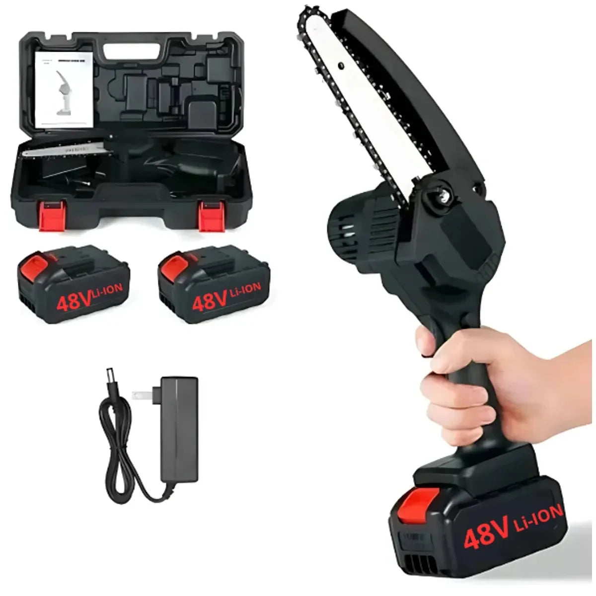 Minimotosierra inalámbrica con 2 baterías, cargador y maletín