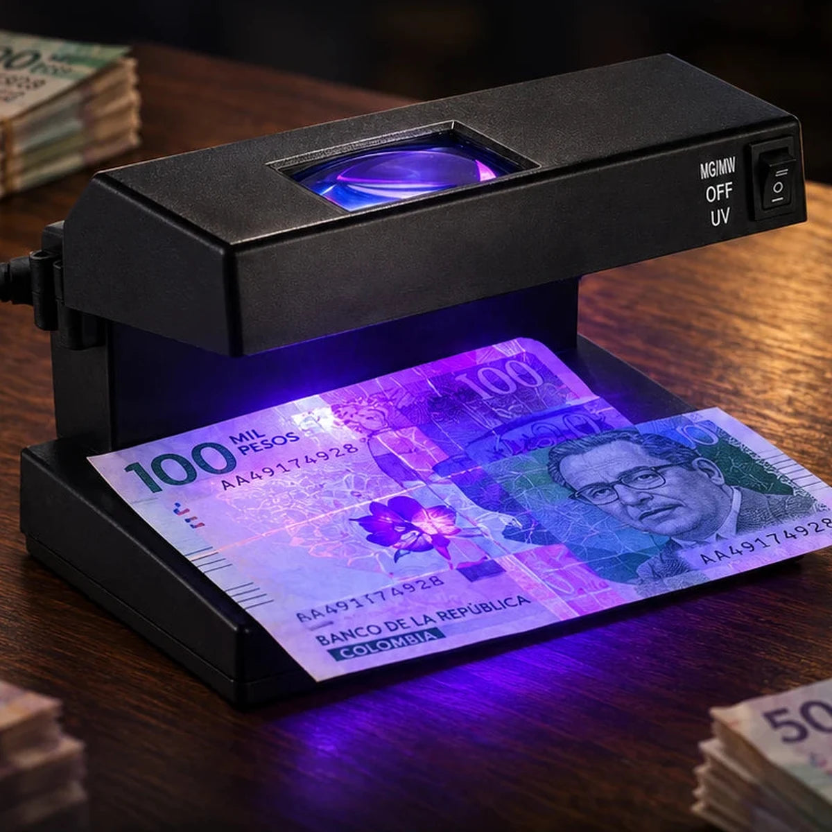 Detector de billetes falsos con luz UV