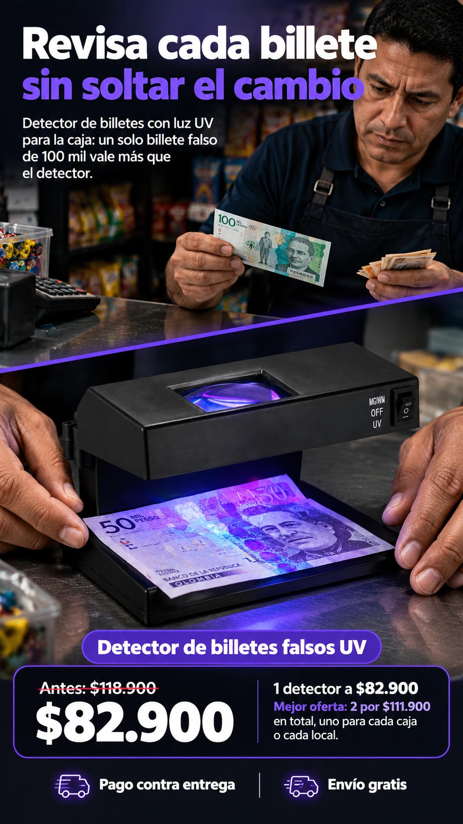 Detector de billetes falsos UV