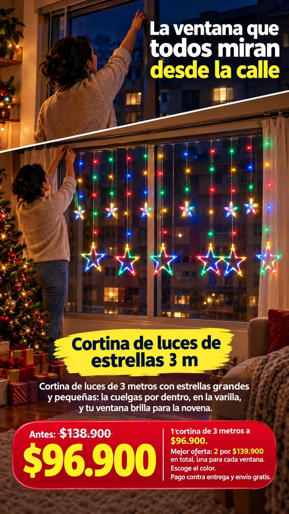 Cortina de luces de estrellas 3 m