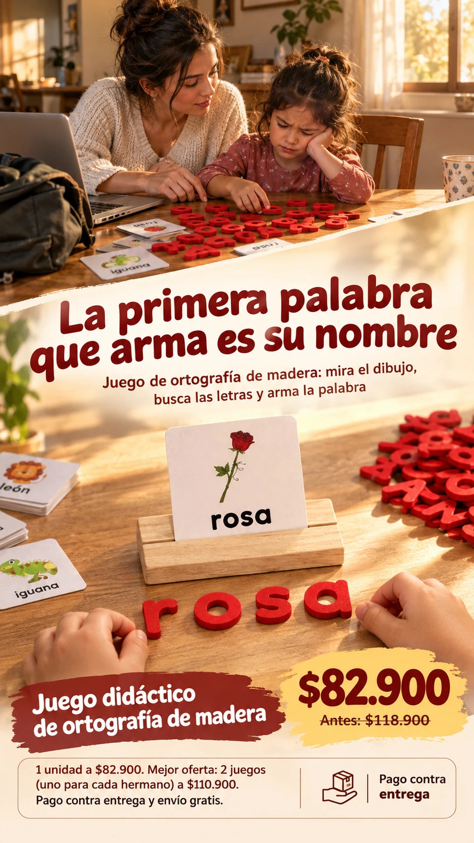 Juego didáctico de ortografía de madera