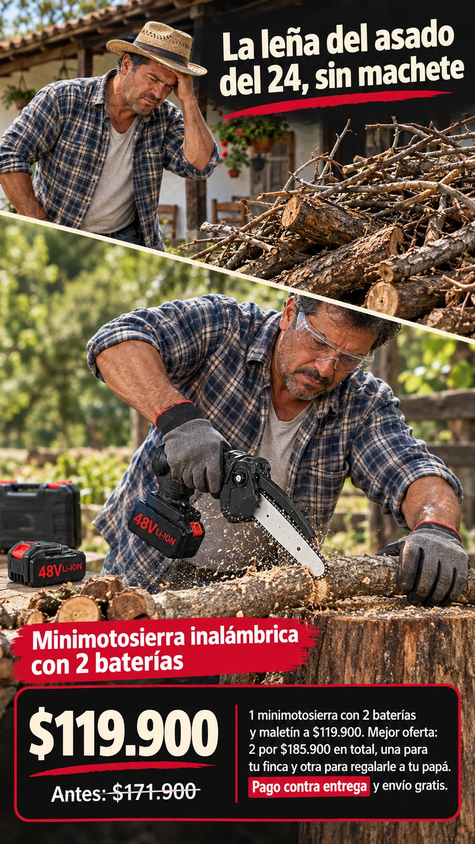 Minimotosierra inalámbrica con 2 baterías
